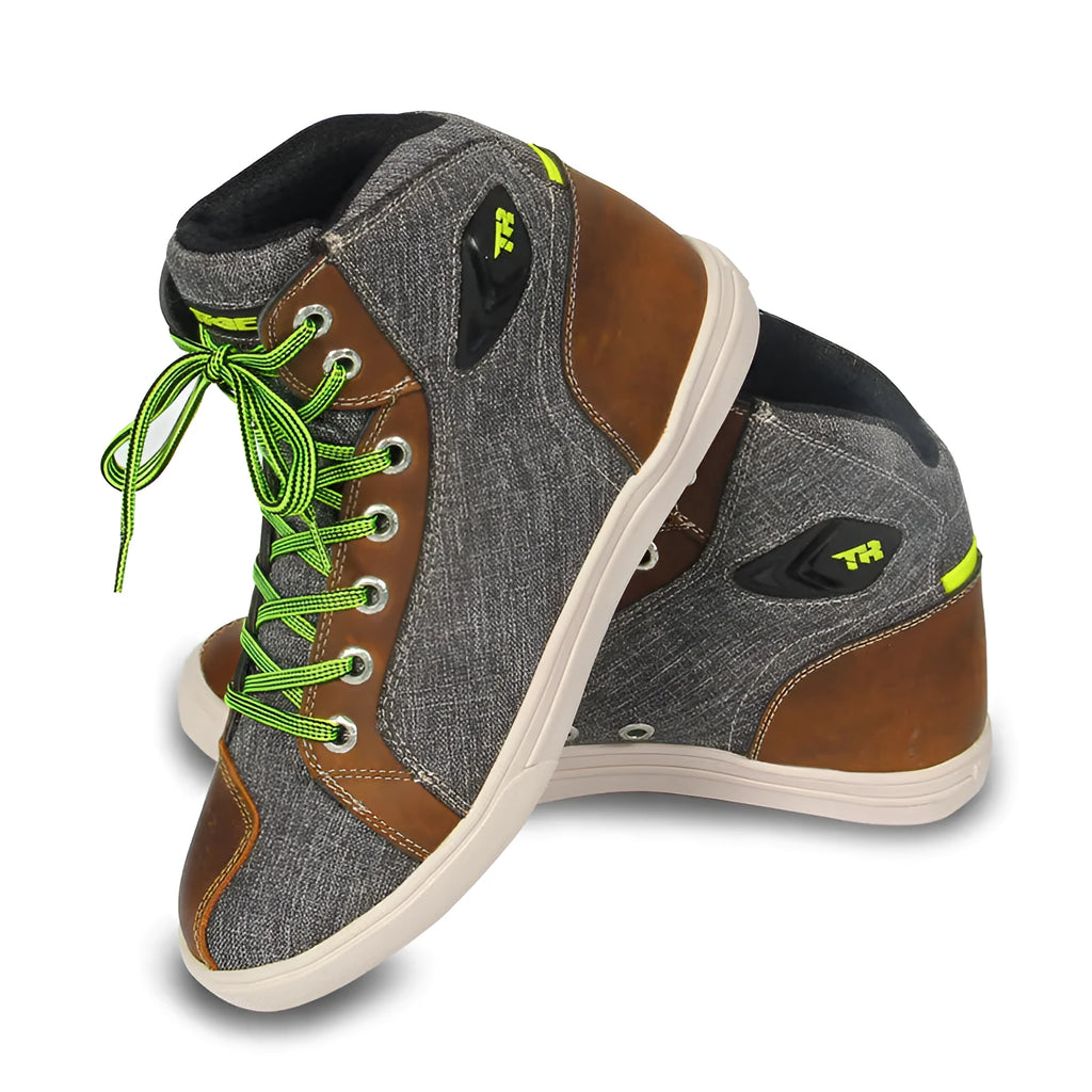 Tiger Boots black and grey casual motorcycle short boots with mesh panels on display