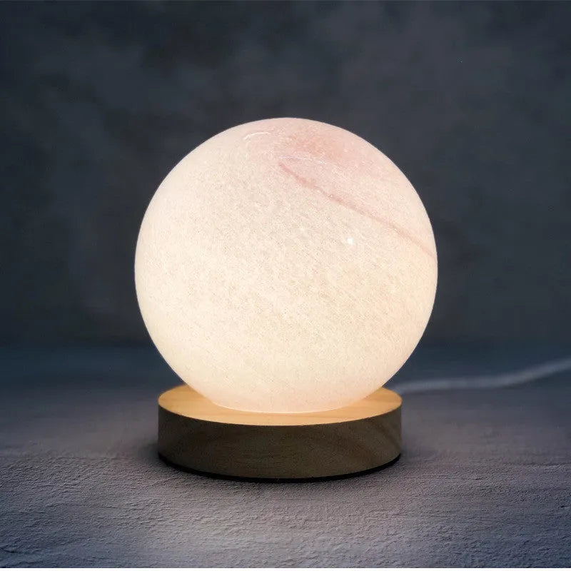 Nordic style glass shade table lamp with metal base in chosen colour, powered by a USB cable.