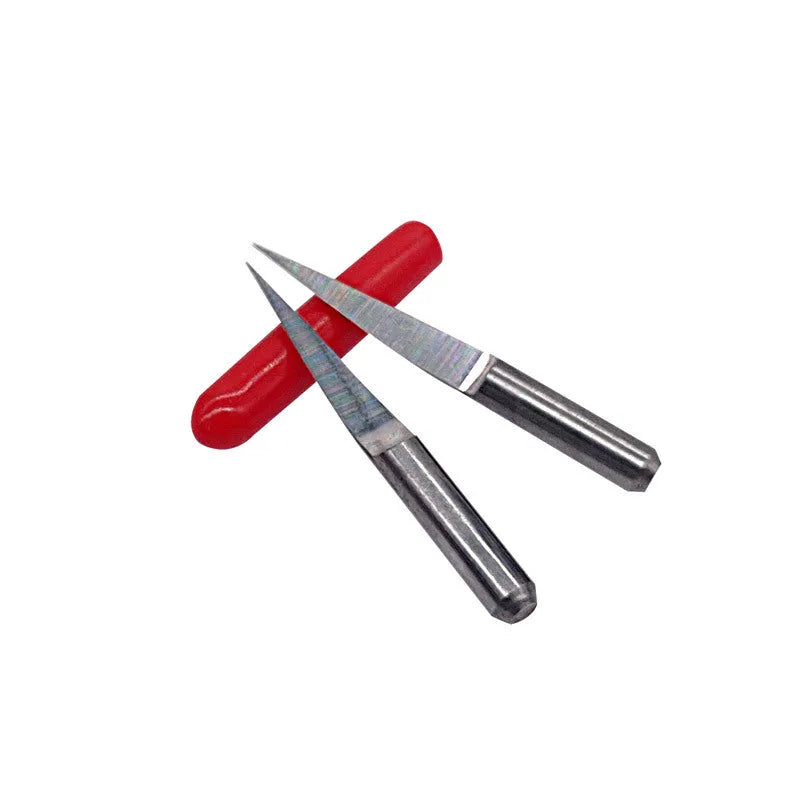Ten tungsten steel flat milling cutters with 45 degree tips for acrylic engraving work