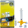 Yellow plastic triangle bracket auto glass repair tool with 2ml fluid for windshield chips and scratches