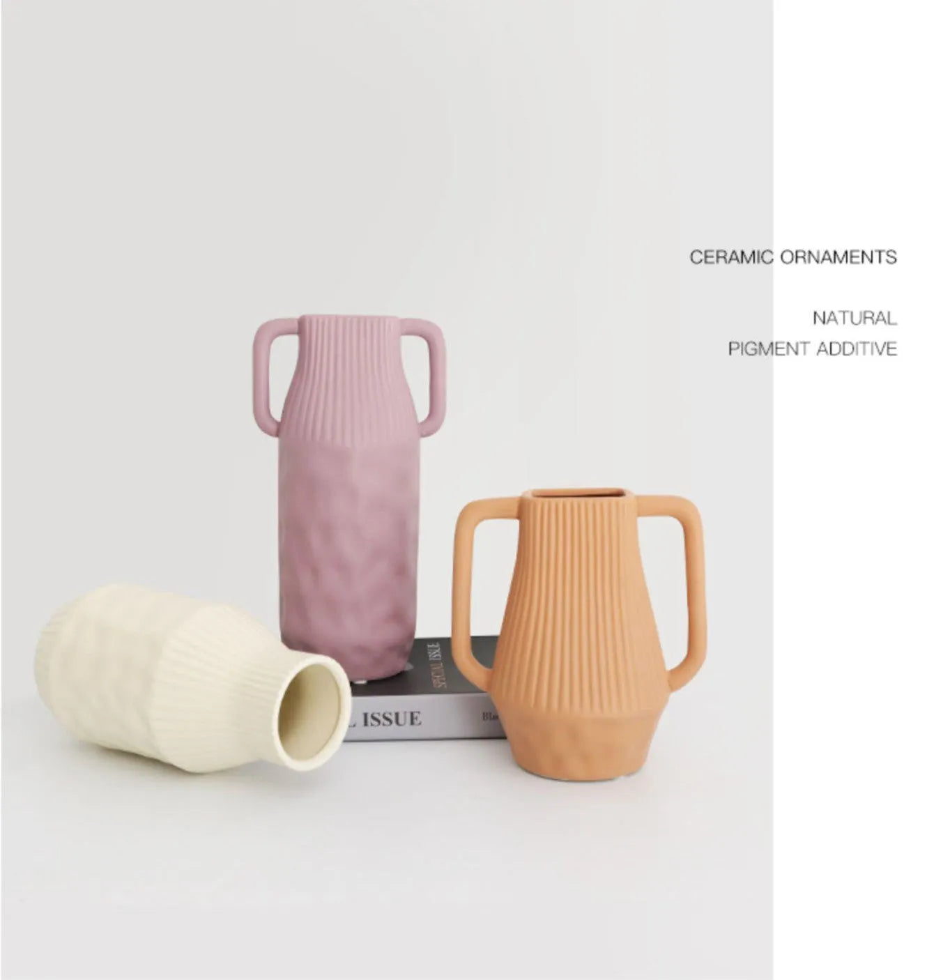 Nordic Morandi style hammer-shaped ceramic vase with colour glaze in beige, brown, or purple.