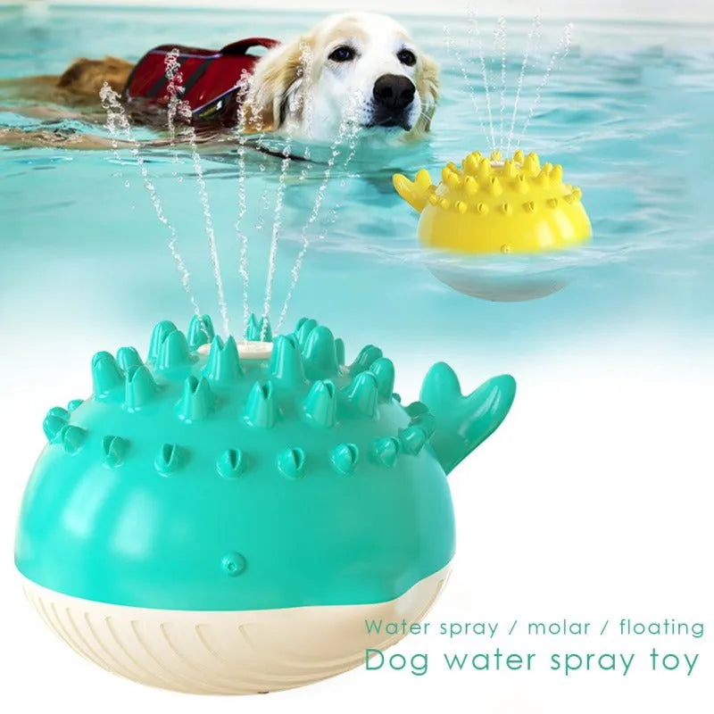 Summer electric floating dog toy in yellow with water spray and molar bumps