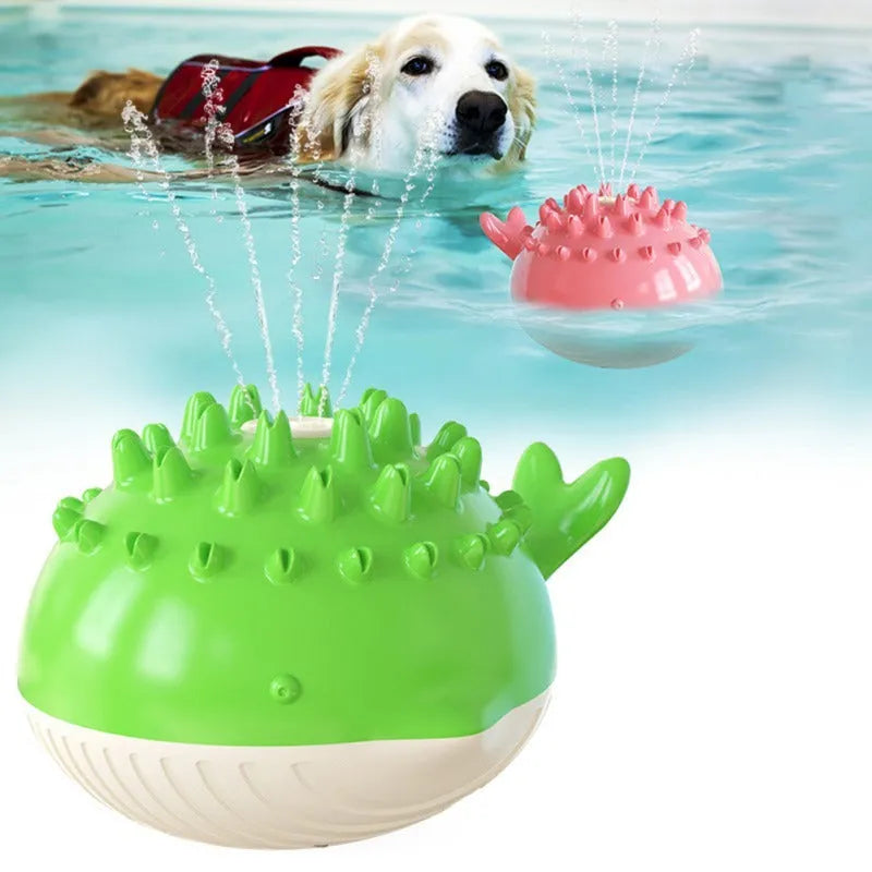 Summer electric floating dog toy in yellow with water spray and molar bumps