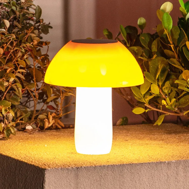 Solar mushroom ground plug light for garden landscape illumination