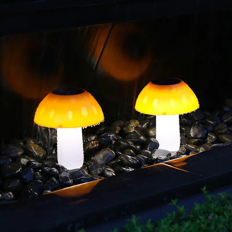 Solar mushroom ground plug light for garden landscape illumination