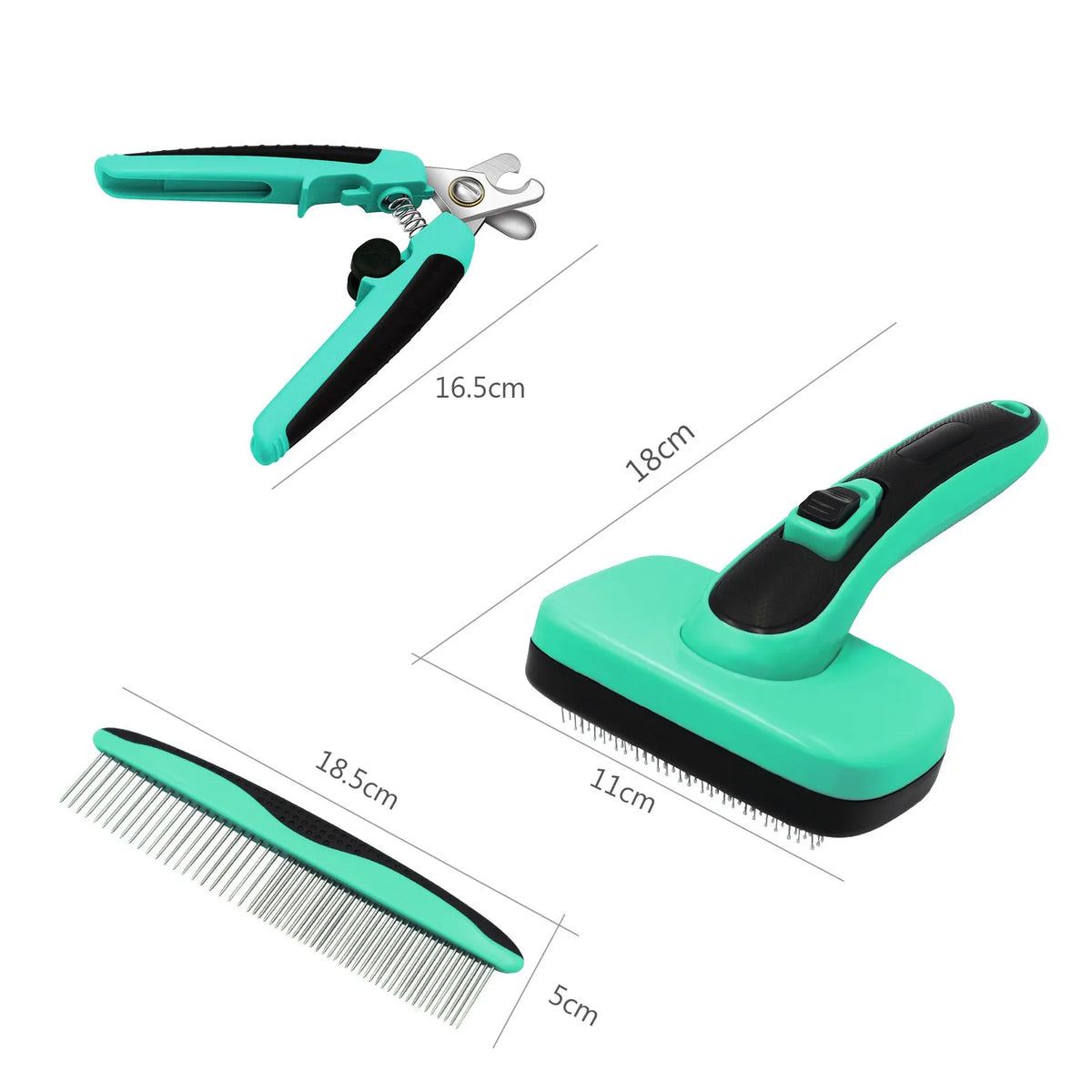 Pet brush retractable hair removal comb with stainless steel needles and TPR handle in lake blue