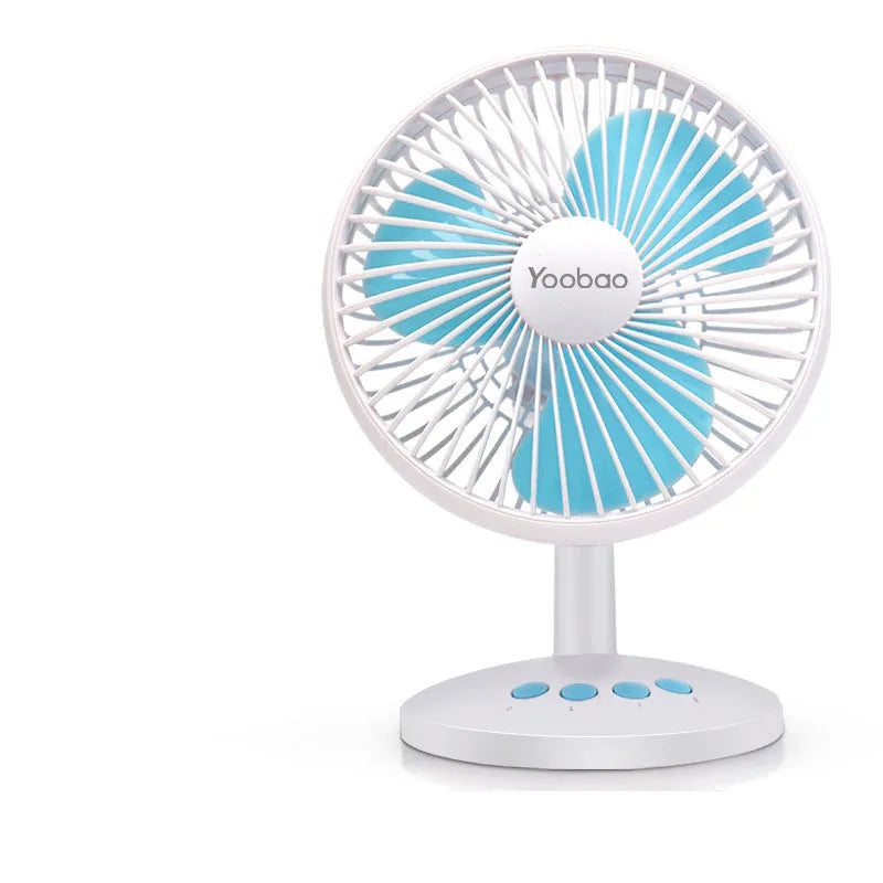 Shaking head small desktop fan, USB power, plastic blades, piano button switch, blue navy blue or pink