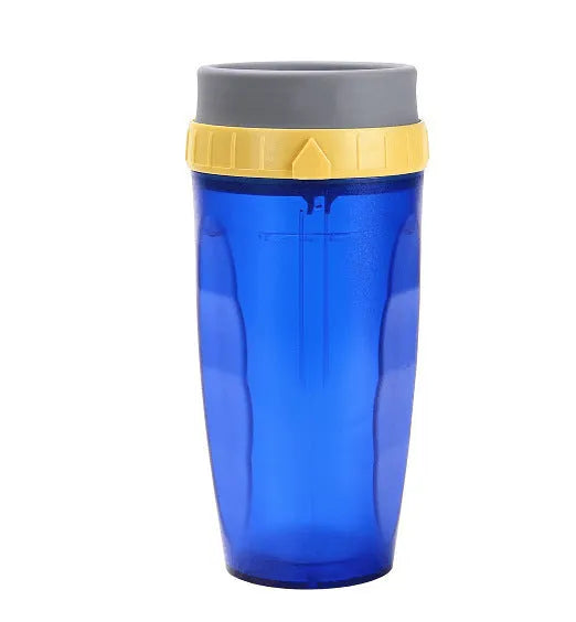 Double wall insulated travel mug with twist top silicone seal showing straw accommodation