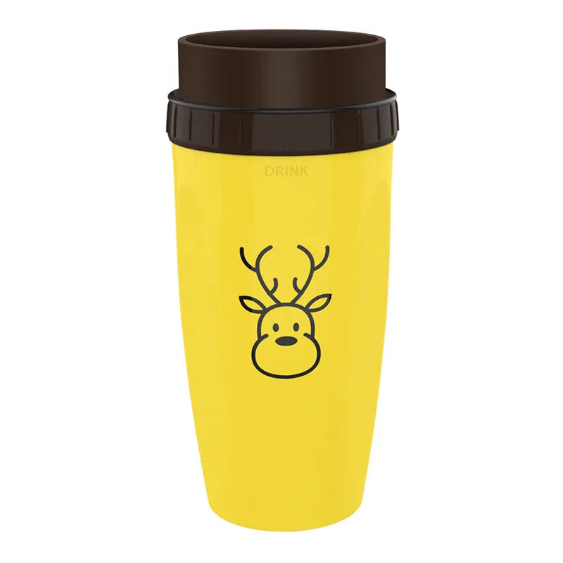 Double wall insulated travel mug with twist top silicone seal showing straw accommodation