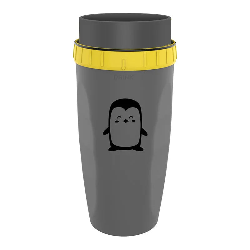 Double wall insulated travel mug with twist top silicone seal showing straw accommodation