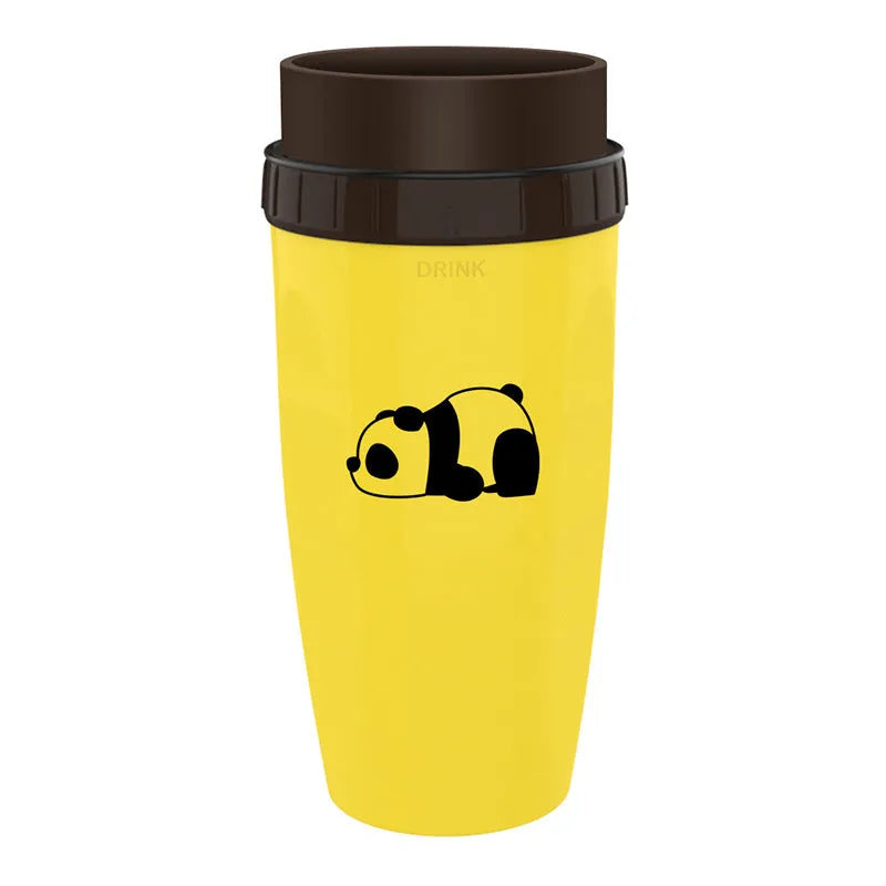 Double wall insulated travel mug with twist top silicone seal showing straw accommodation