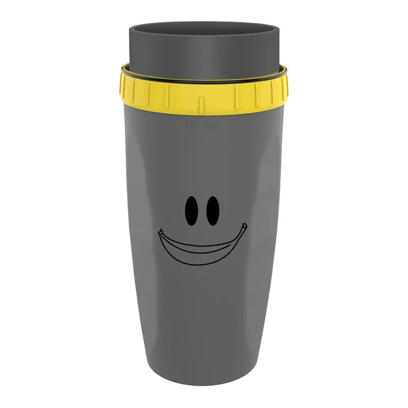 Double wall insulated travel mug with twist top silicone seal showing straw accommodation