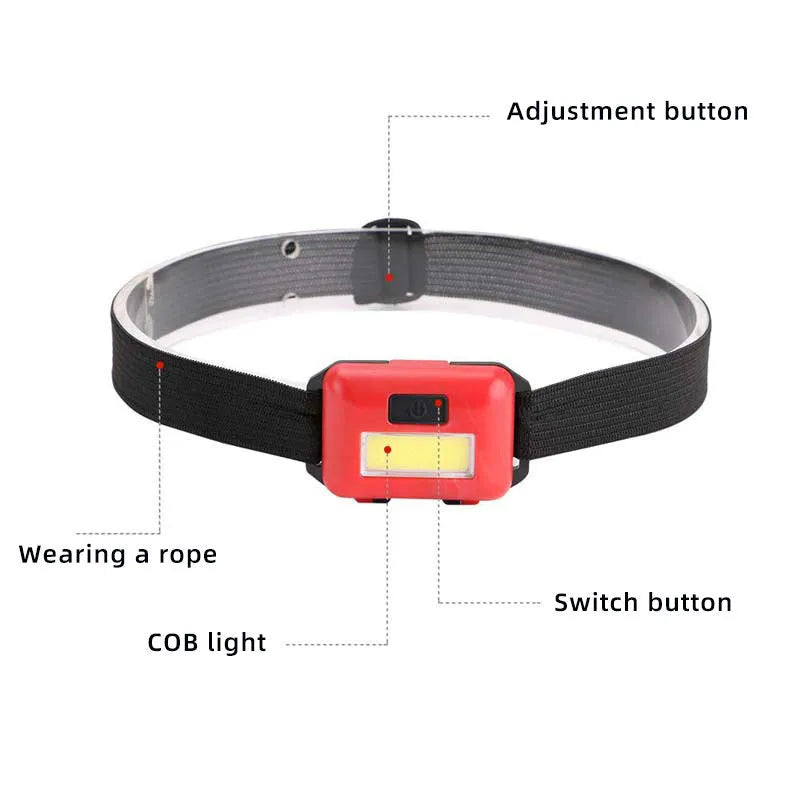 Compact outdoor mini LED headlight with adjustable headband in black, blue, or red.