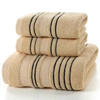 Pure cotton bath towel and hand towel set in neutral colours with yarn-dyed fabric construction