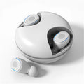 Private Mode Binaural Wireless Bluetooth Headset in Black with battery display and earplug design