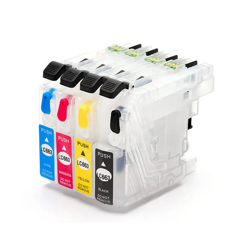 Compatible Brother printer refill cartridges set with LC663 LC665 LC669 in black cyan magenta yellow and 100ml ink bottle