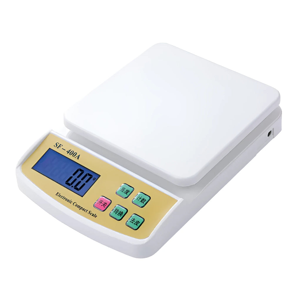 Electronic kitchen scale with digital display showing weight measurement