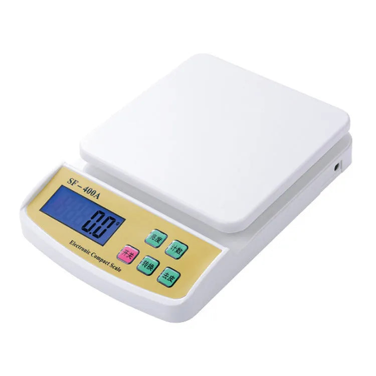 Electronic kitchen scale with digital display showing weight measurement