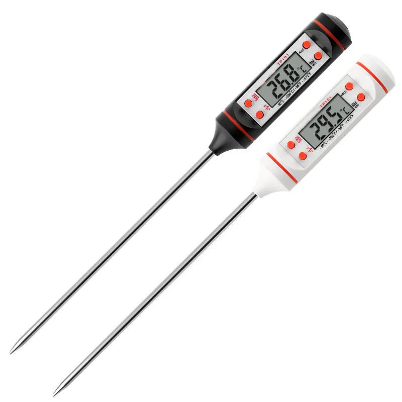 Digital kitchen oil thermometer with stainless steel probe, measuring 23cm total length and 15cm needle length