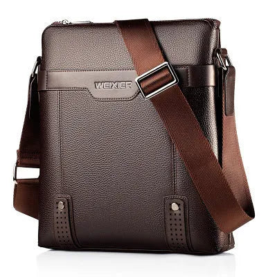 Men's medium black PU leather casual shoulder bag with square shape and single strap