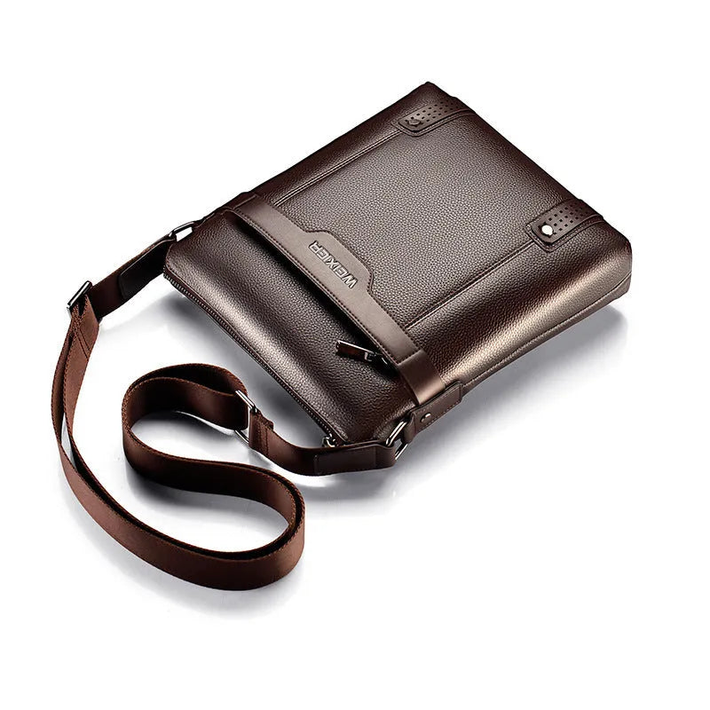Men's medium black PU leather casual shoulder bag with square shape and single strap