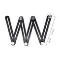 Six fold aluminium alloy and plastic ruler with perforated design shown in folded and extended positions.