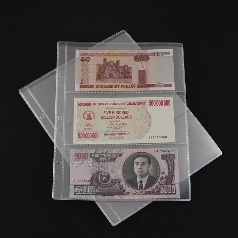 Transparent PVC coin collection sheet with storage pockets for stamps and commemorative coins