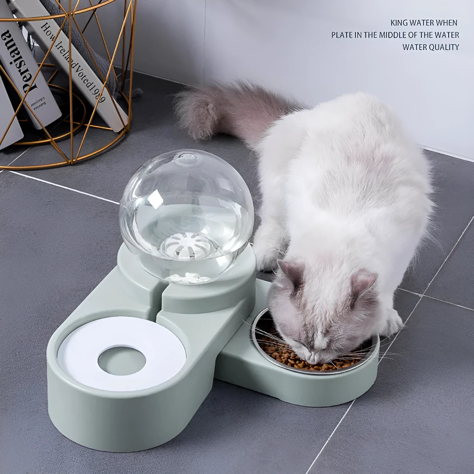 1.8L automatic pet water dispenser and feeding bowl double layer in pink with transparent container