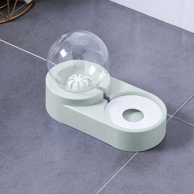 1.8L automatic pet water dispenser and feeding bowl double layer in pink with transparent container