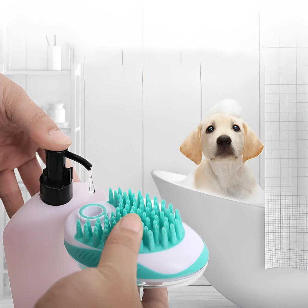 2-in-1 pet bath brush with silicone massage head, blue and green, 11.5 x 7.5 x 6 cm, for small and medium cats and short-haired dogs