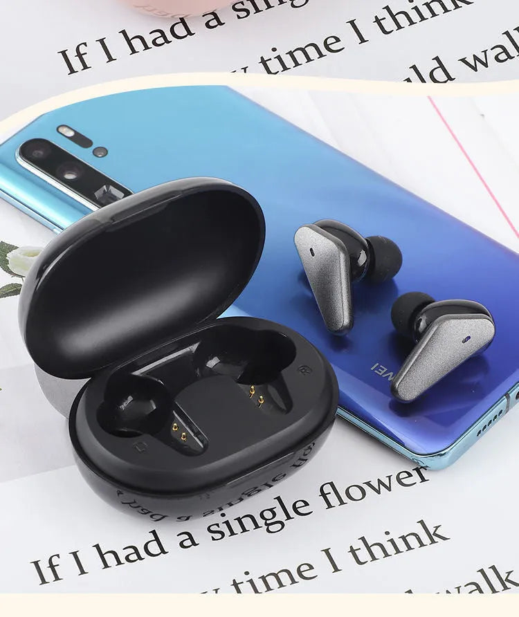 Wireless touch earphone in black, pink, and silver with mini ergonomic earplug design and stereo sound
