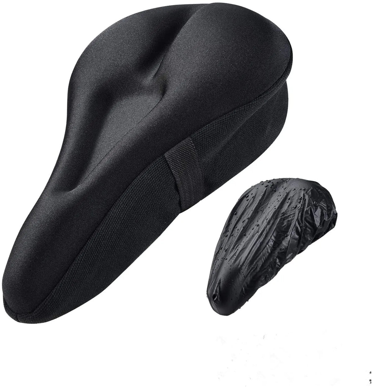 Black gel bicycle seat cushion cover with straps and rain cover for mountain bike
