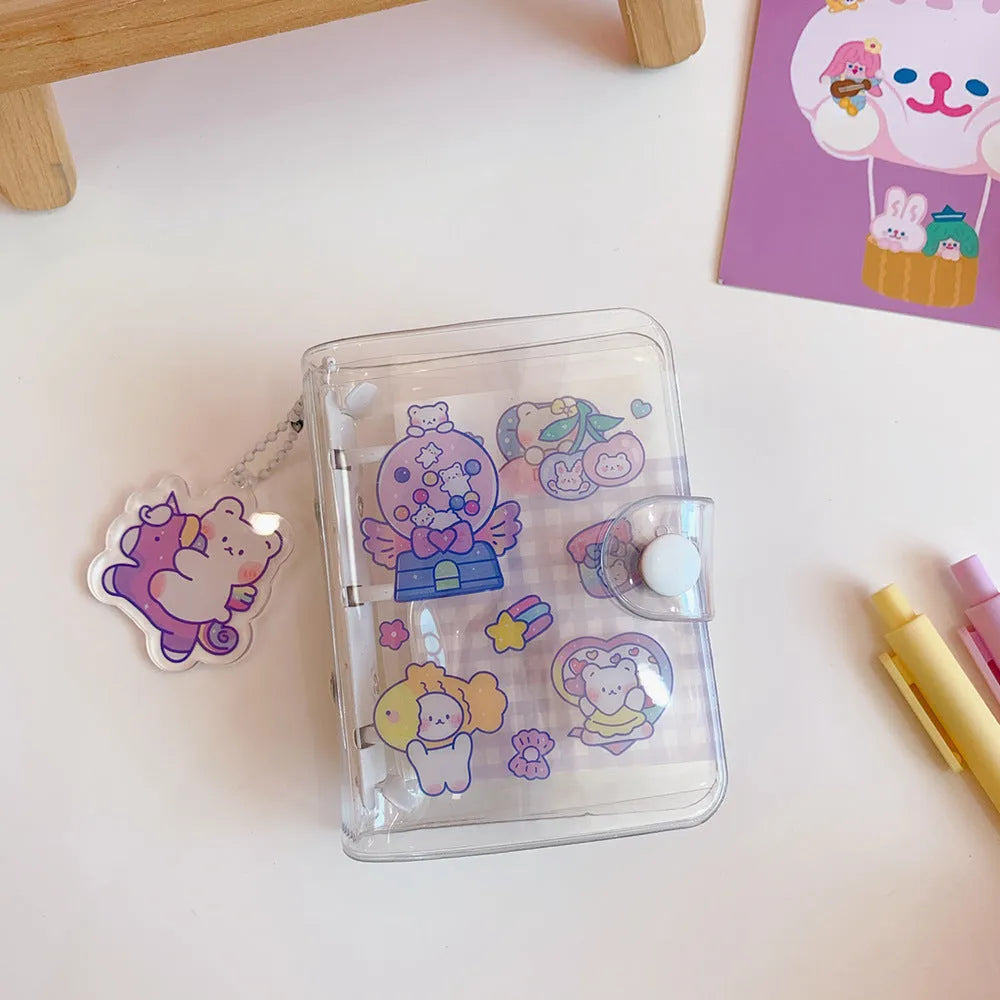 Four colourful loose leaf refill pages showing cute Japanese bear, bunny, and castle designs for notebooks.