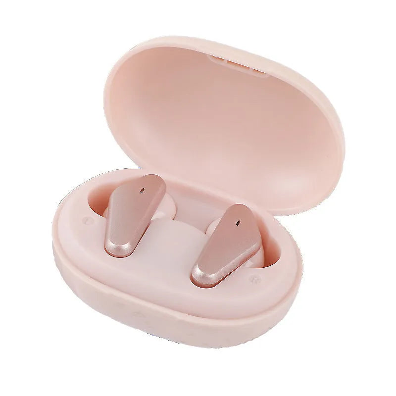 Wireless touch earphone in black, pink, and silver with mini ergonomic earplug design and stereo sound