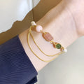 Geometric freshwater pearl bracelet with strawberry crystal accents in pink UG309 colour