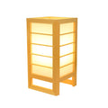 Solid bamboo wood Korean style tatami bedside table lamp on a wooden surface.