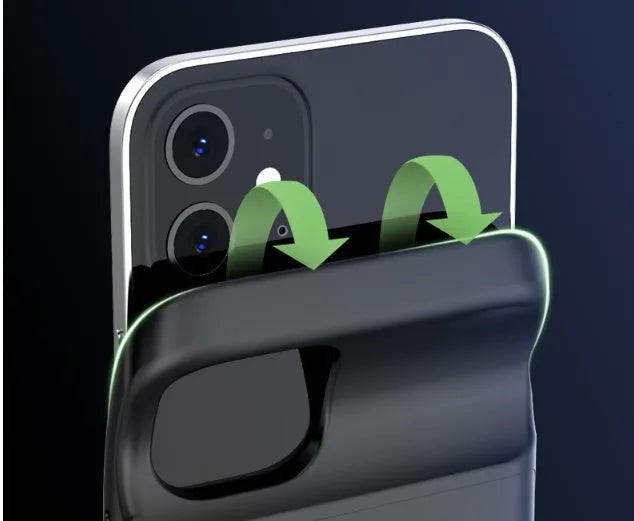 Ultra-thin black TPU back clip battery for iPhone 12 with wireless charging and multi-USB port