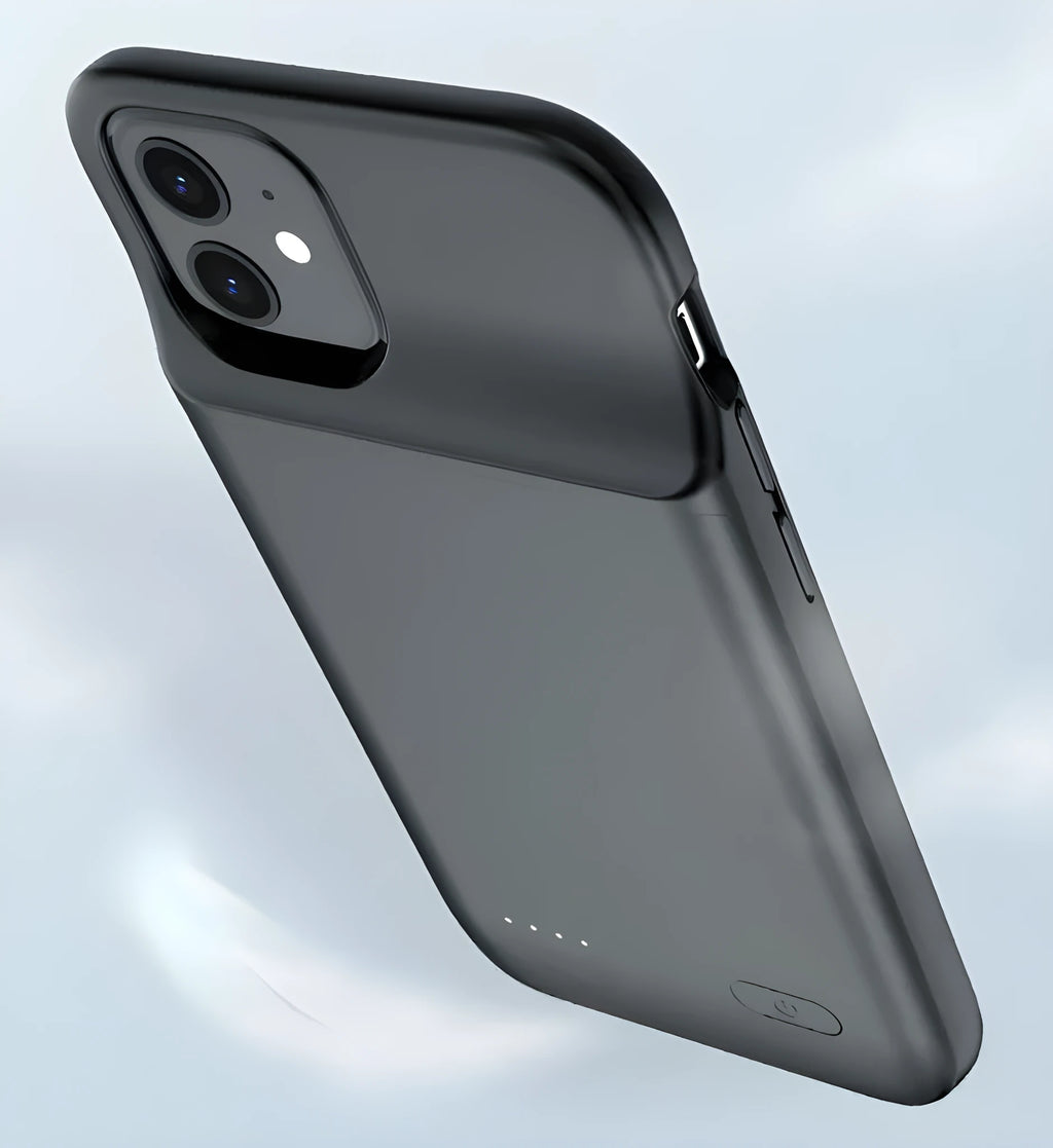 Ultra-thin black TPU back clip battery for iPhone 12 with wireless charging and multi-USB port