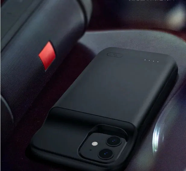 Ultra-thin black TPU back clip battery for iPhone 12 with wireless charging and multi-USB port