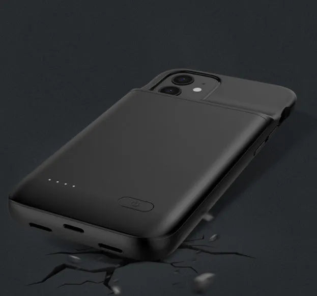 Ultra-thin black TPU back clip battery for iPhone 12 with wireless charging and multi-USB port