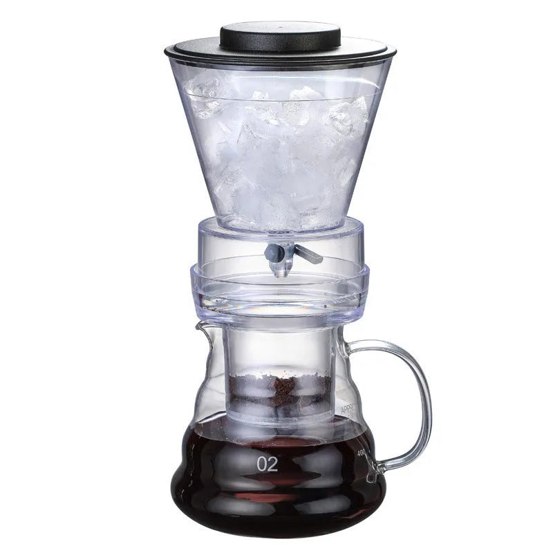 Glass ice drip coffee pot for cold brew coffee, drip type ice brew coffee sharing pot in New Chinese style