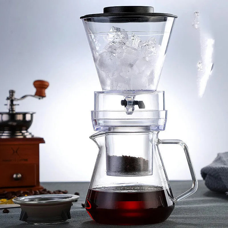 Glass ice drip coffee pot for cold brew coffee, drip type ice brew coffee sharing pot in New Chinese style