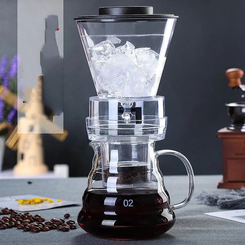 Glass ice drip coffee pot for cold brew coffee, drip type ice brew coffee sharing pot in New Chinese style