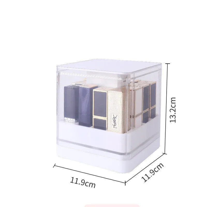 Press lift lipstick storage box with clear compartments and dust-proof cover in white or pink