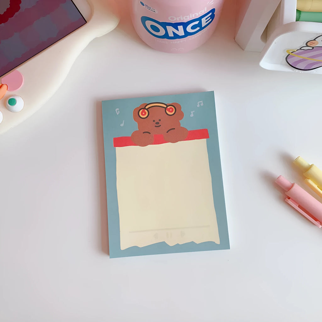 Kawaii bear cartoon memo pads notebook in multiple colour themes for daily notes