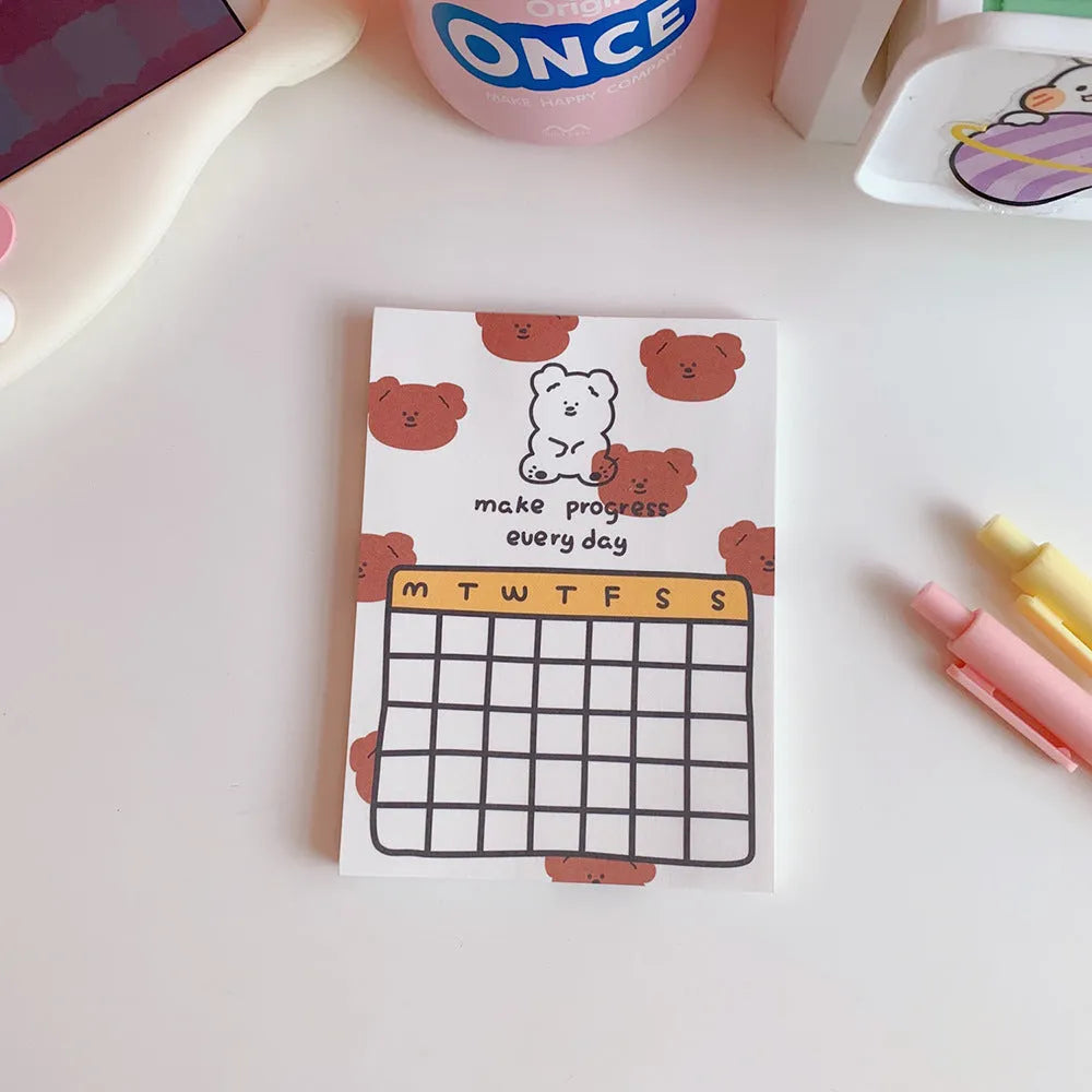Kawaii bear cartoon memo pads notebook in multiple colour themes for daily notes