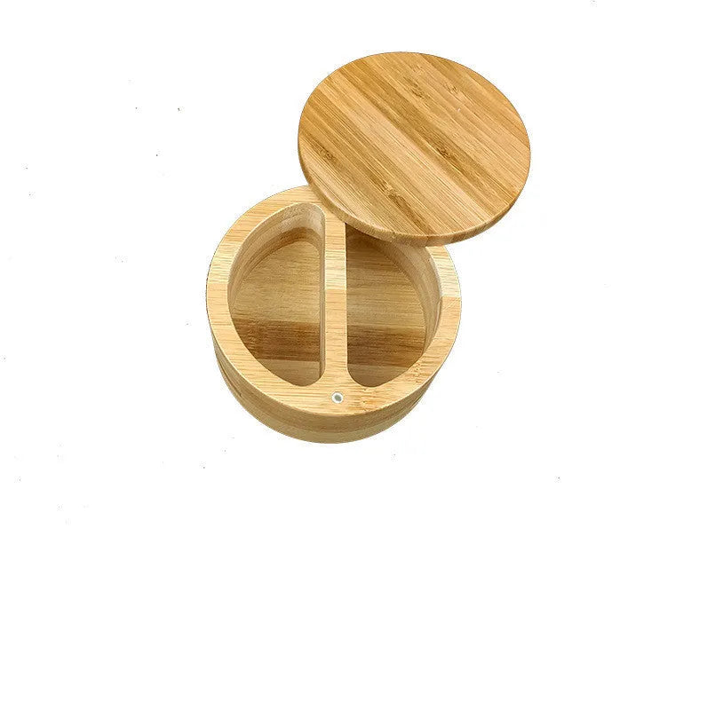 Bamboo seasoning box with spoon for kitchen countertop storage