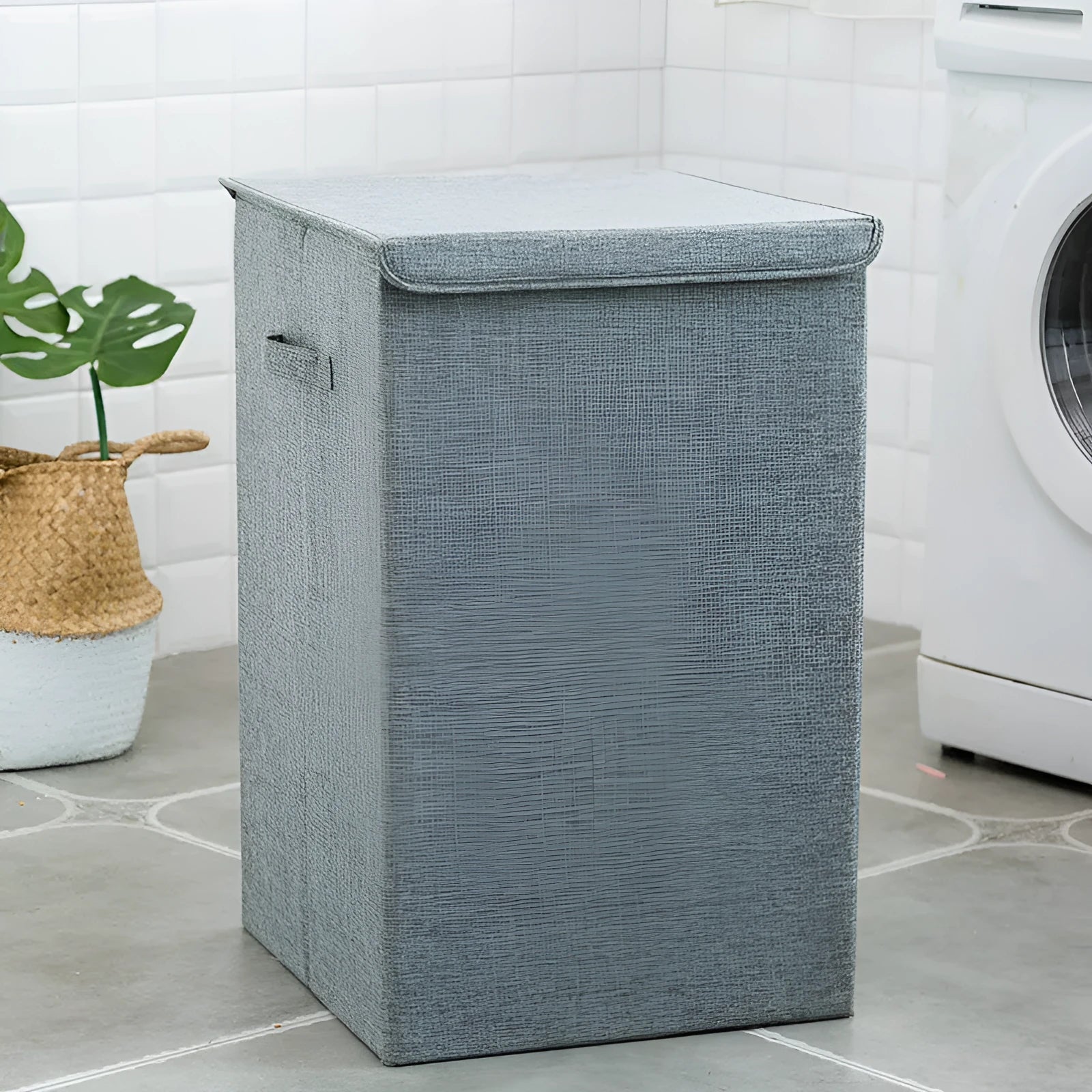 Cotton-linen fabric clothes sorting box with removable cover in beige, brown, green, or grey colours
