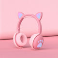 Luminous cat ear Bluetooth headset with rainbow light effect in pink colour