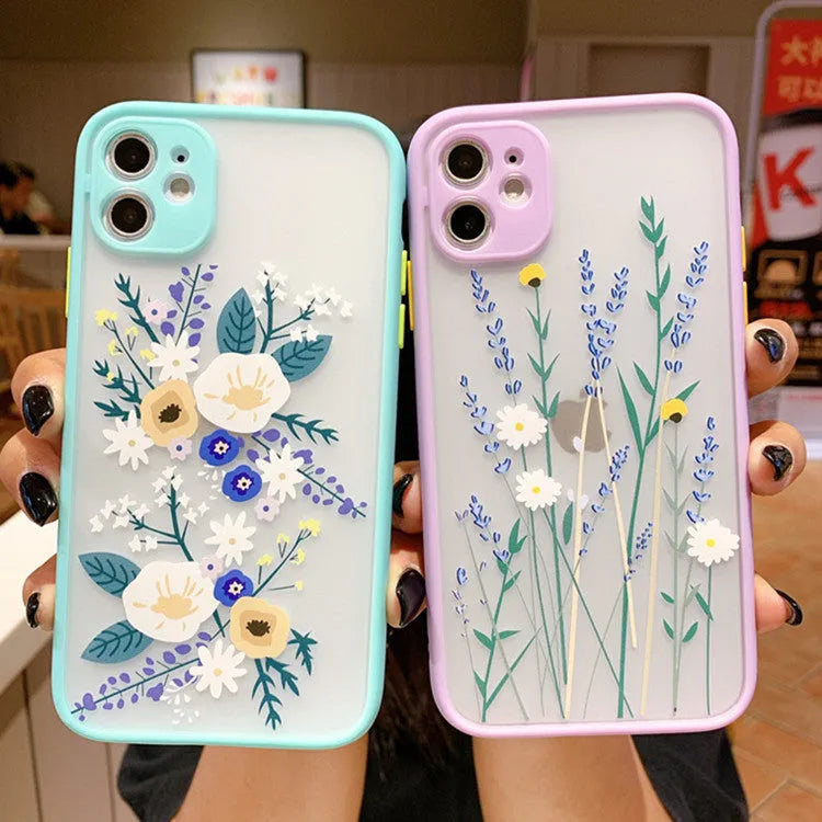 Matte TPU iPhone case with floral print in pink lavender colour for iPhone 12 Pro